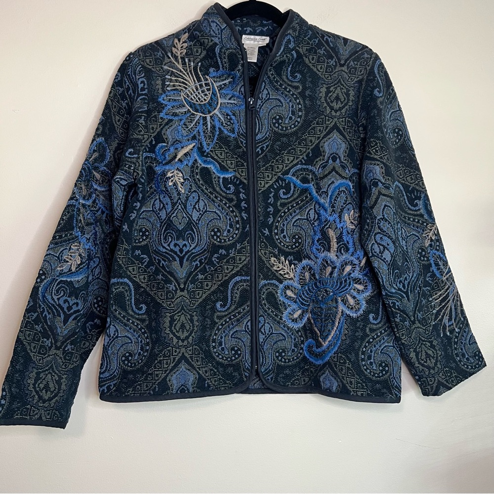 Coldwater Creek Zip Jacket‎ Small Blue Paisley Floral Embroidered India